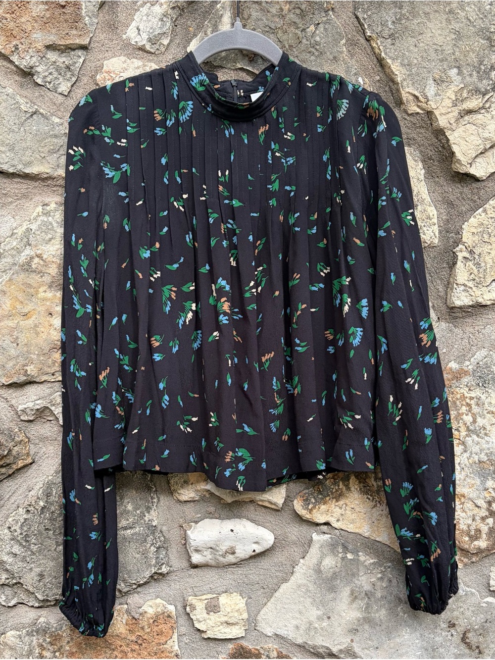 GANNI black tulip fields blouse top sz 36 US Small EUC